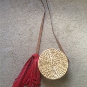 Woven bag with vintage scarf